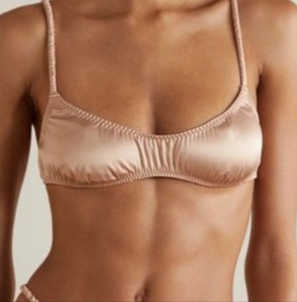SKIMS Woven Shine Scrunchie Scoop Bralette Pink Sand Womens XXS NWT